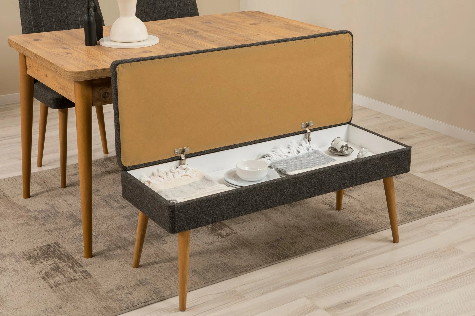 Set tavoline e zgjatshme me karrige dhe konsol (5 copë), Skye Decor, Vina 02 1053, ngjyrë pishë Atlantiku, antracit