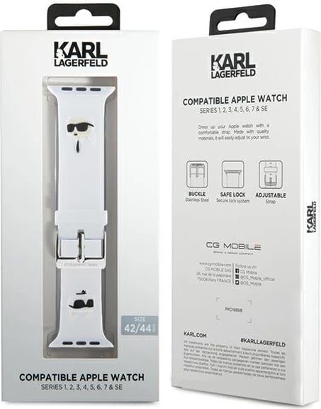 Rrip për Apple Watch Karl Lagerfeld 3D Rubber Karl&Choupette Head, silikon, i bardhë