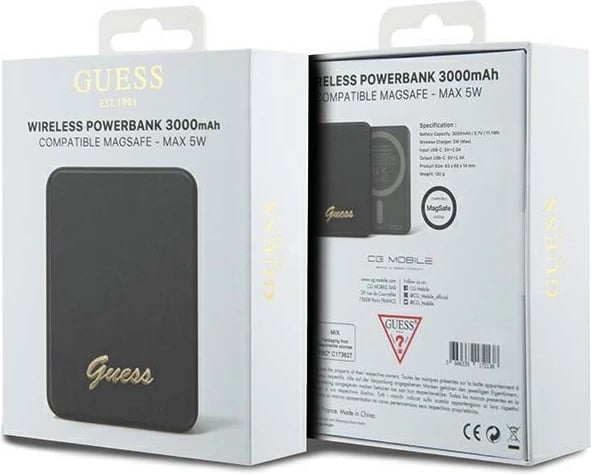 Powerbank wireless Guess Metal Script Logo MagSafe 3000mAh, i zi