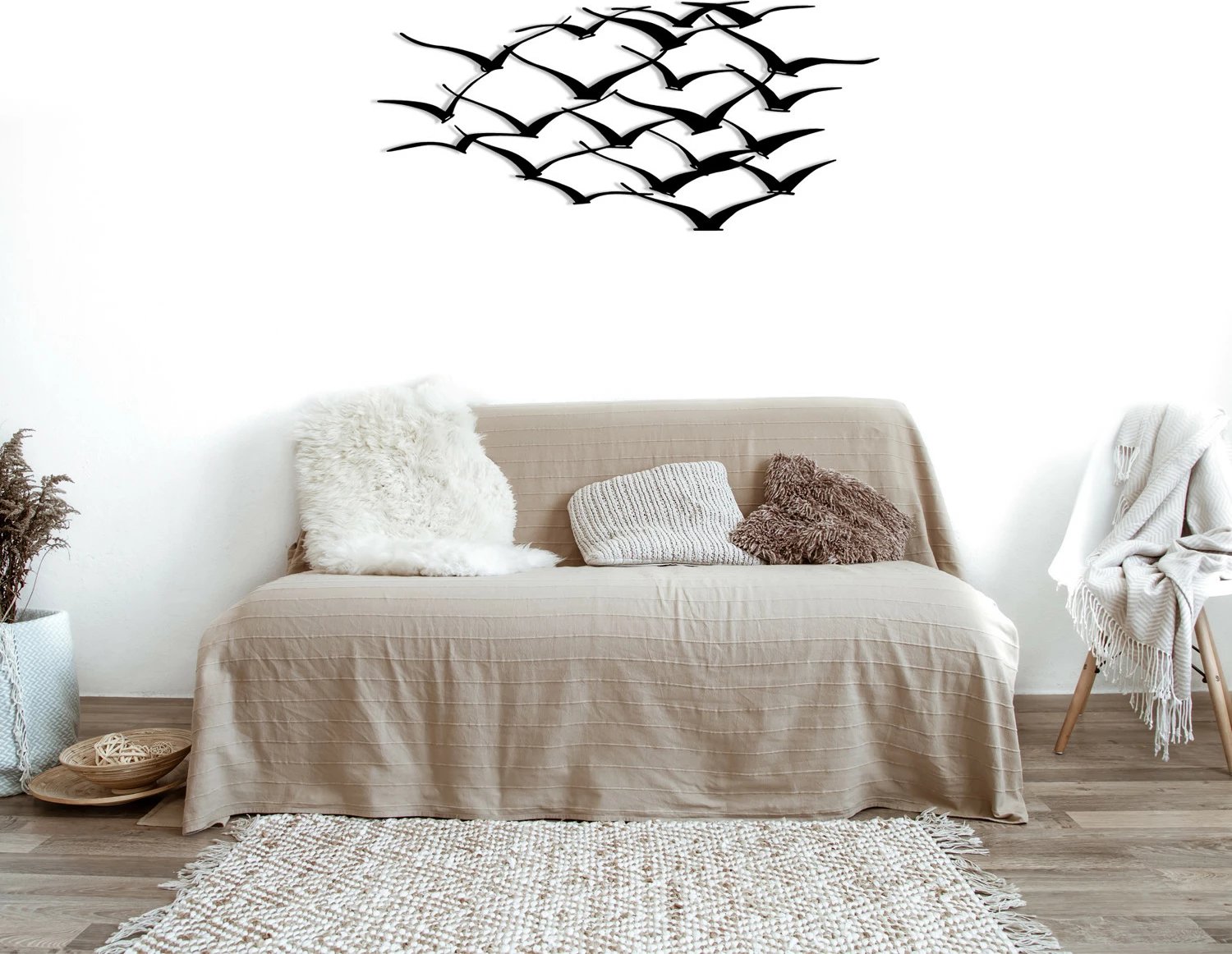 Aksesor dekorativ metalik për mur, tufë zogjsh, Wallity, ngjyrë e zezë