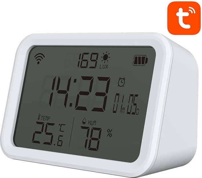 Sensor i mençur temperaturë, lagështi dhe dritë Neo NAS-CW01W, Wi-Fi, Tuya, i bardhë