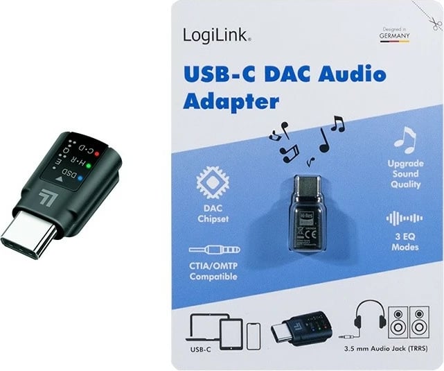 Adapter audio LogiLink KKLLIZ000UA0424, USB-C në 3.5mm, me DAC dhe EQ, Zi Adapter audio LogiLink KKLLIZ000UA0424, USB-C në 3.5mm, me DAC dhe EQ, Zi