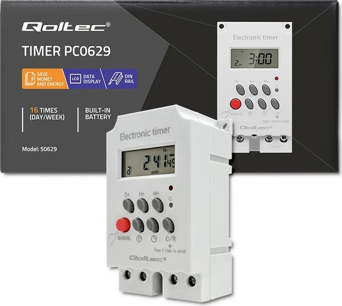 Programator kohe elektronik Qoltec PC0629, për shinë DIN, i bardhë