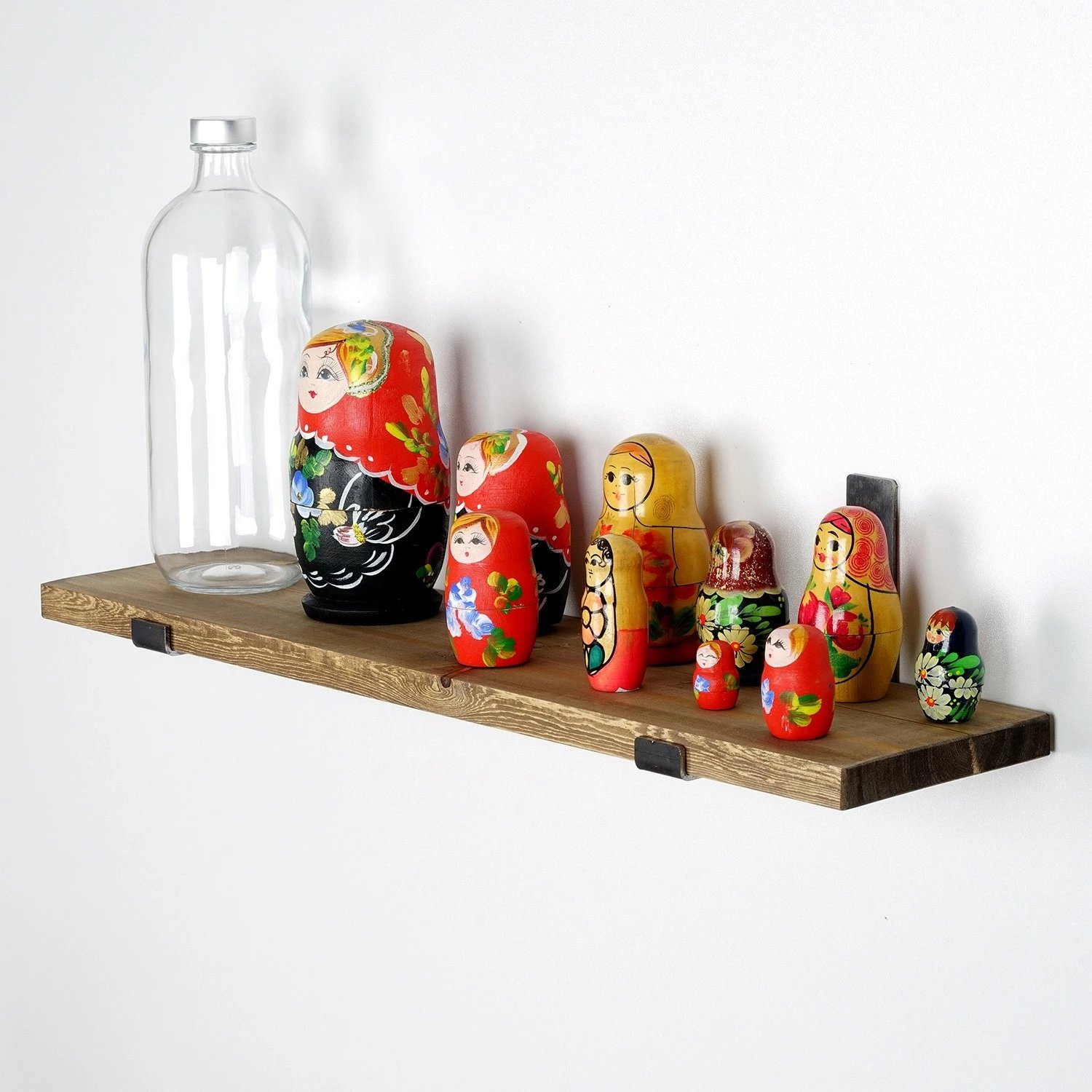 Raft dekorativ prej druri për mur, ngjyrë e zezë dhe arre, Hanah Home, Lam009