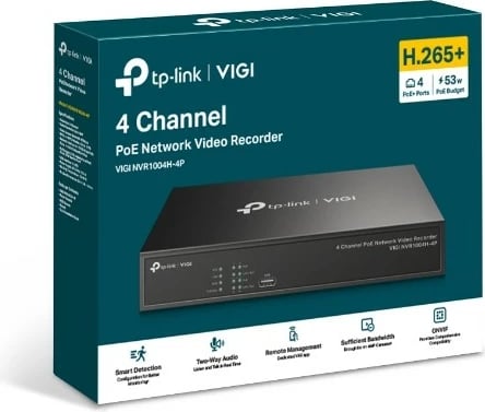 Regjistrues rrjeti TP-Link VIGI NVR1004H-4P, 4 kanale, PoE+
