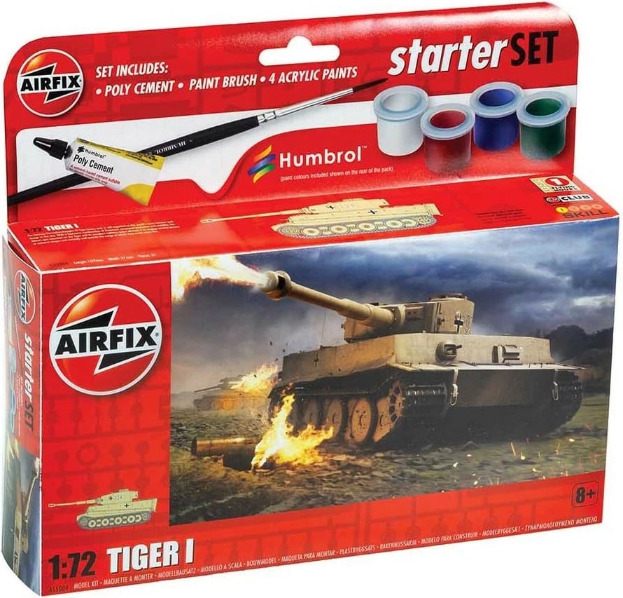Set model plastik Airfix Tiger I 1:72, 39 pjesë, me ngjyra dhe ngjitës