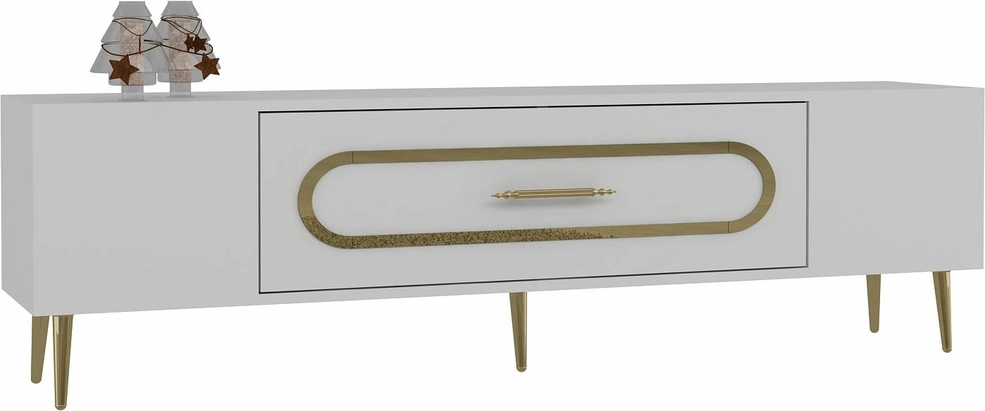 Komodë TV Skye Decor, e bardhë, e artë, Dekop3