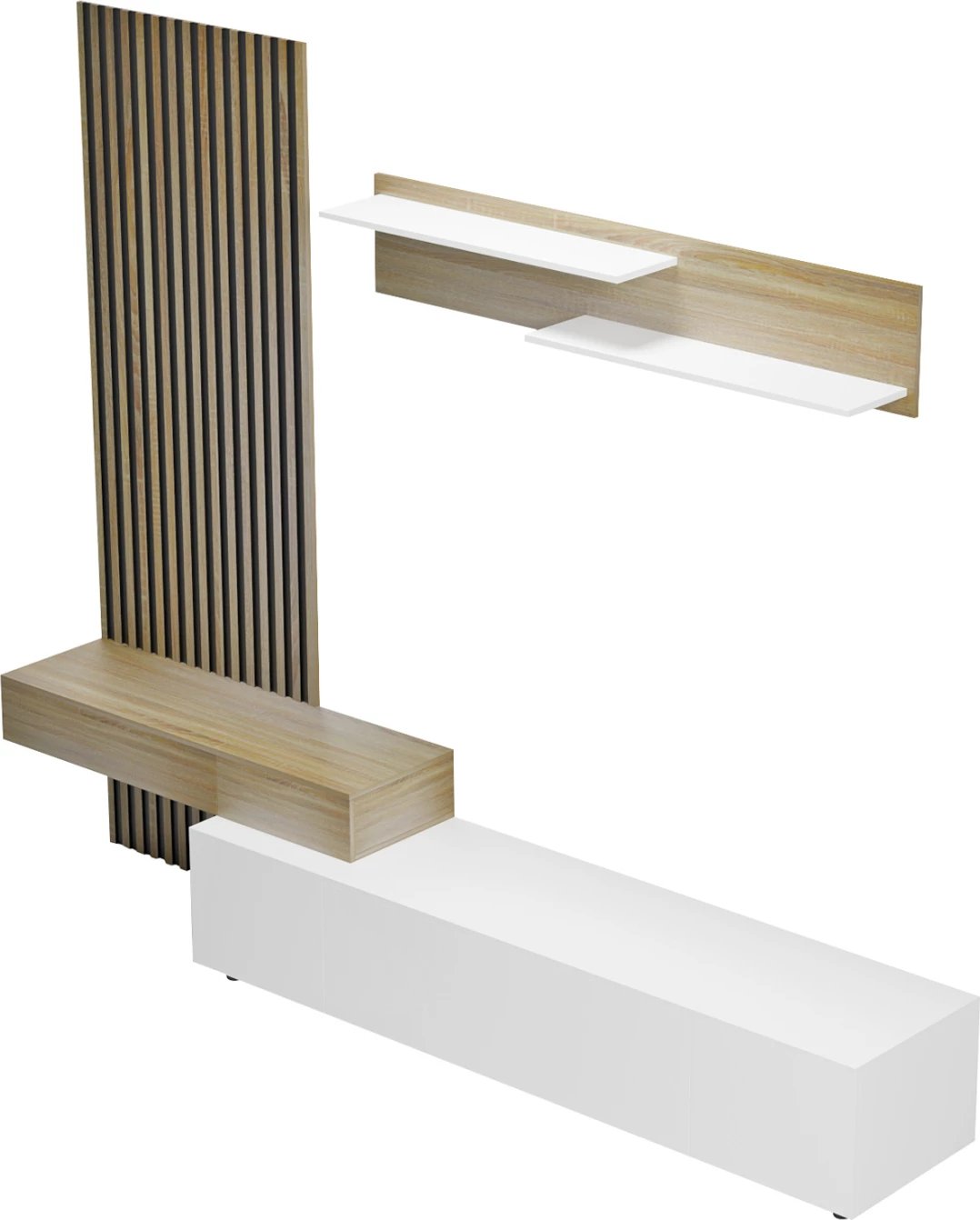 Kompleti i mobiljeve për TV DORT FH18076.01 melaminë, sonama-bardhë, 249.5x42.2x199.5H cm