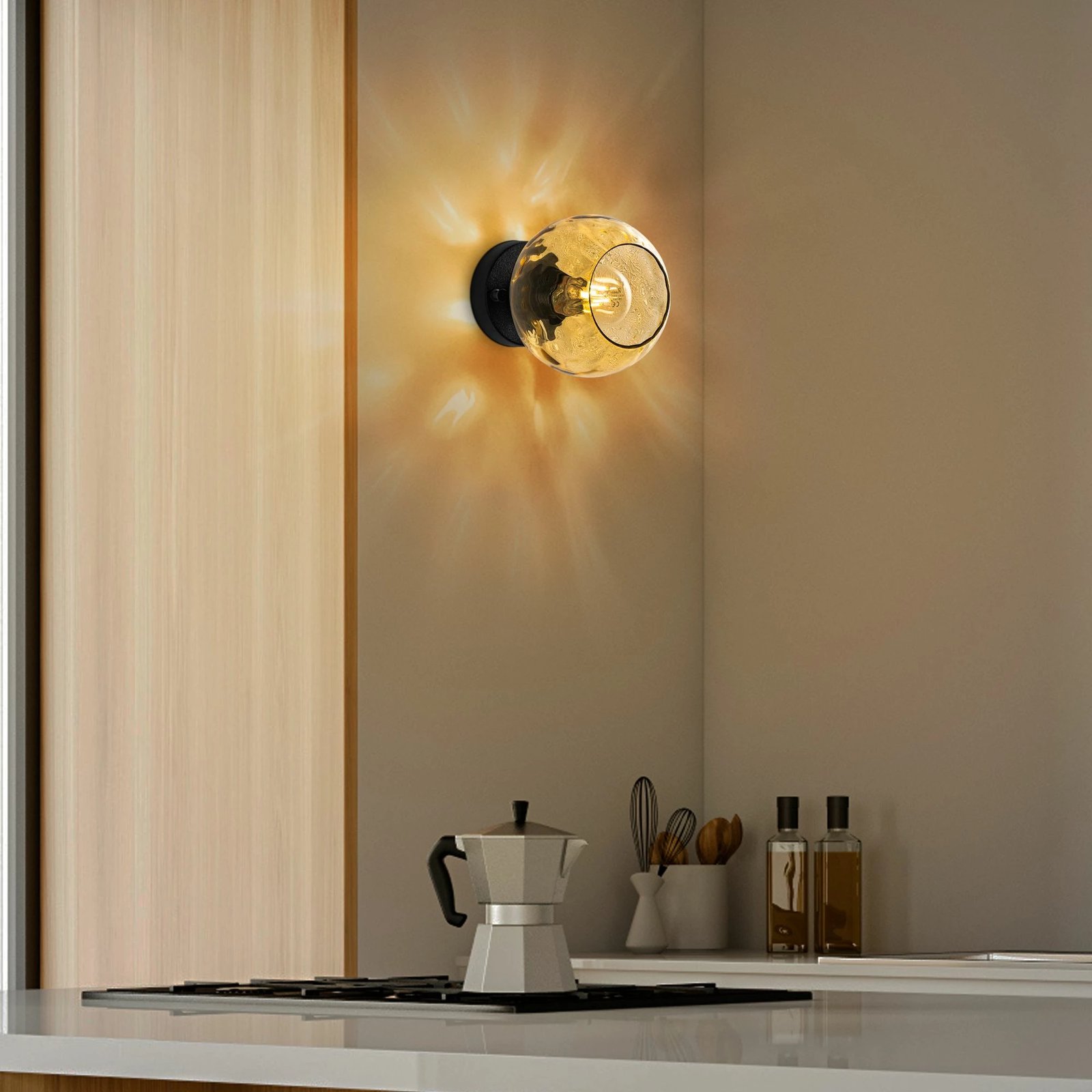 Llambë muri Opviq, Benek - 15 - 14394, metal e qelq, e verdhë dhe e zezë, 15x18x15 cm