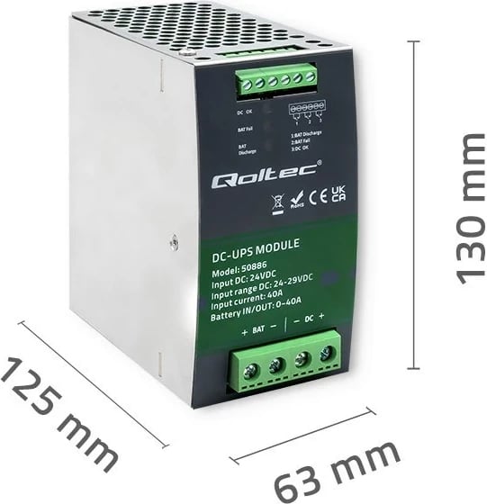 Modul DC-UPS Qoltec 50886, 40A, 24V, Argjendtë