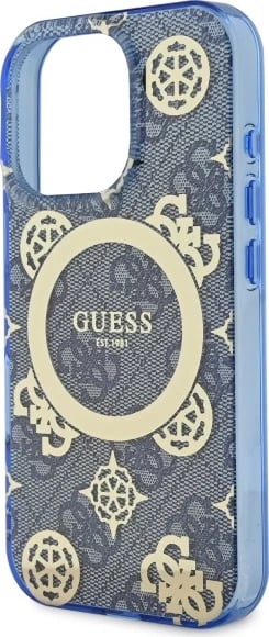 Mbështjellës Guess Peony On 4G MagSafe për iPhone 16 Pro, Blu