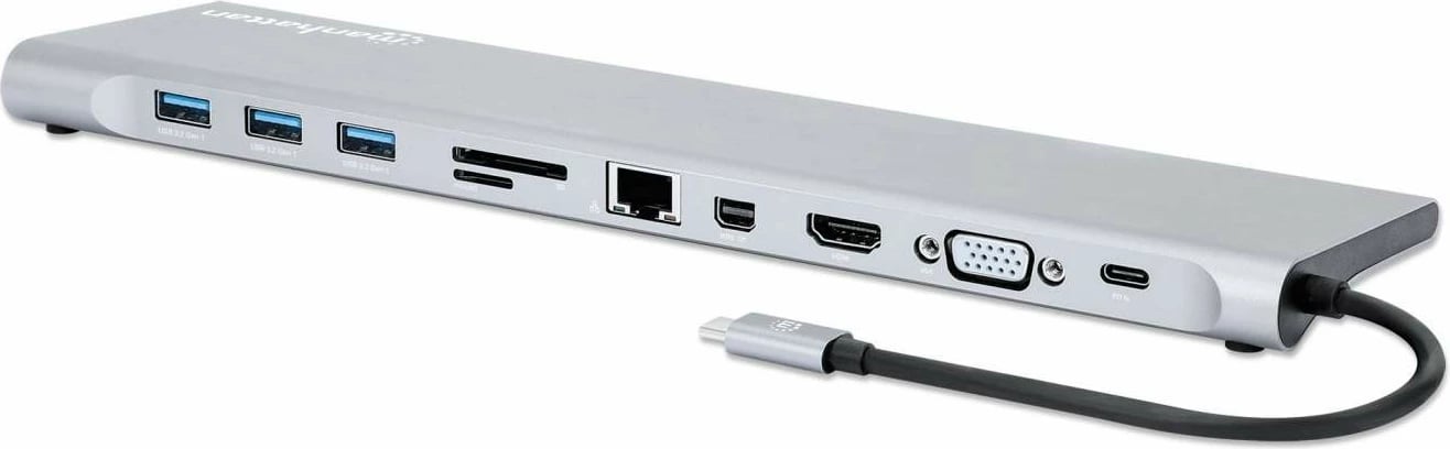 Docking station MANHATTAN USB-C 11in1 MST, për 3 monitorë, argjend Docking station MANHATTAN USB-C 11in1 MST, për 3 monitorë, argjend