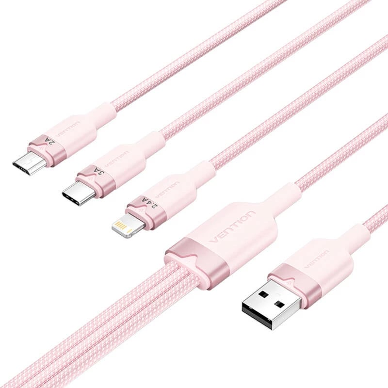 Kabllo USB 2.0 3-në-1 Vention CTPPG, 1.5m, Rozë