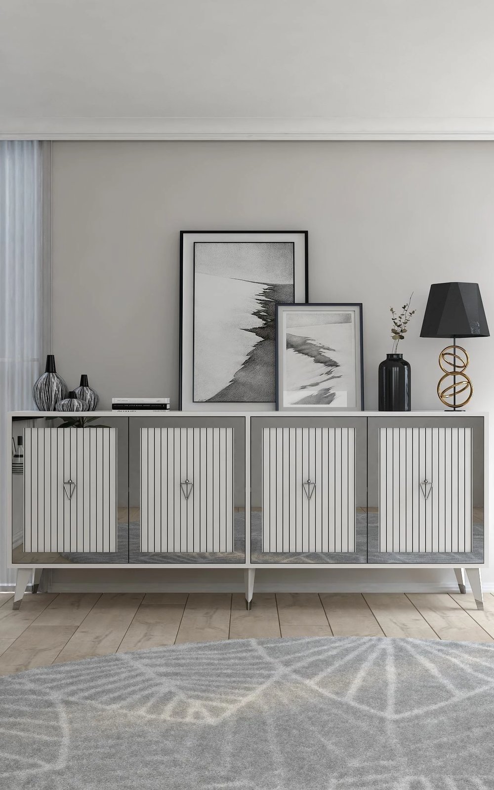 Konsolë Skye Decor, e bardhë, argjend