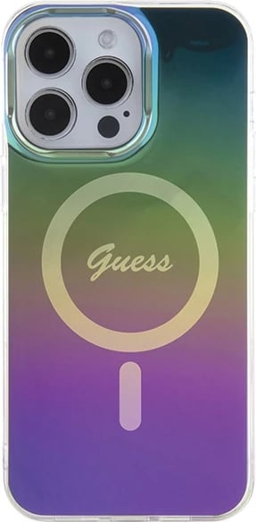 Mbështjellës Guess IML Iridescent MagSafe për iPhone 15 Pro, e zezë