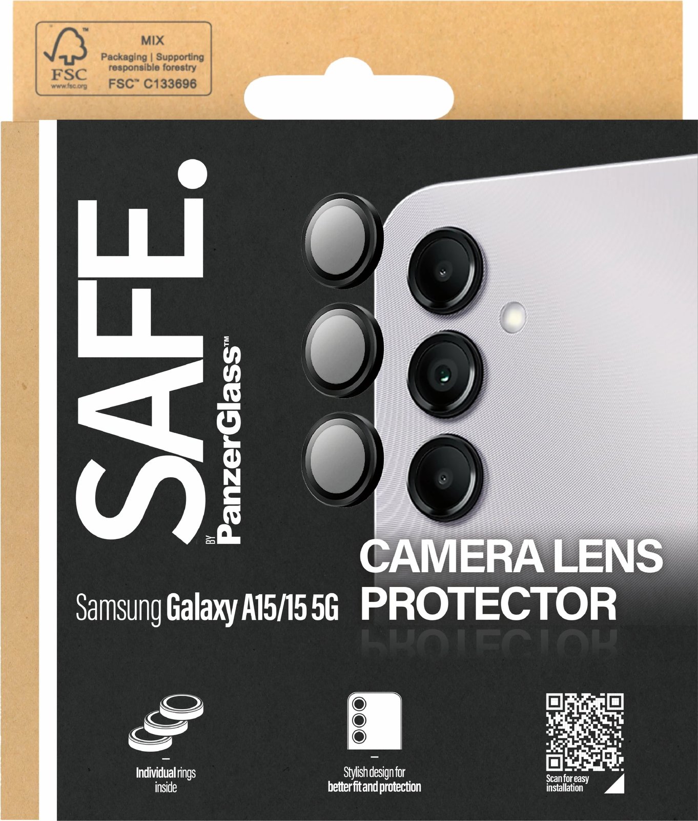 Mbrojtës kamere PanzerGlass SAFE. për Samsung A15/A15 5G, i zi