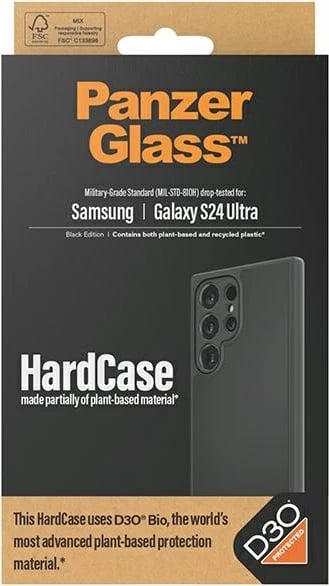 Mbështjellës PanzerGlass HardCase për Samsung Galaxy S24 Ultra, D3O Bio, i zi dhe transparent
