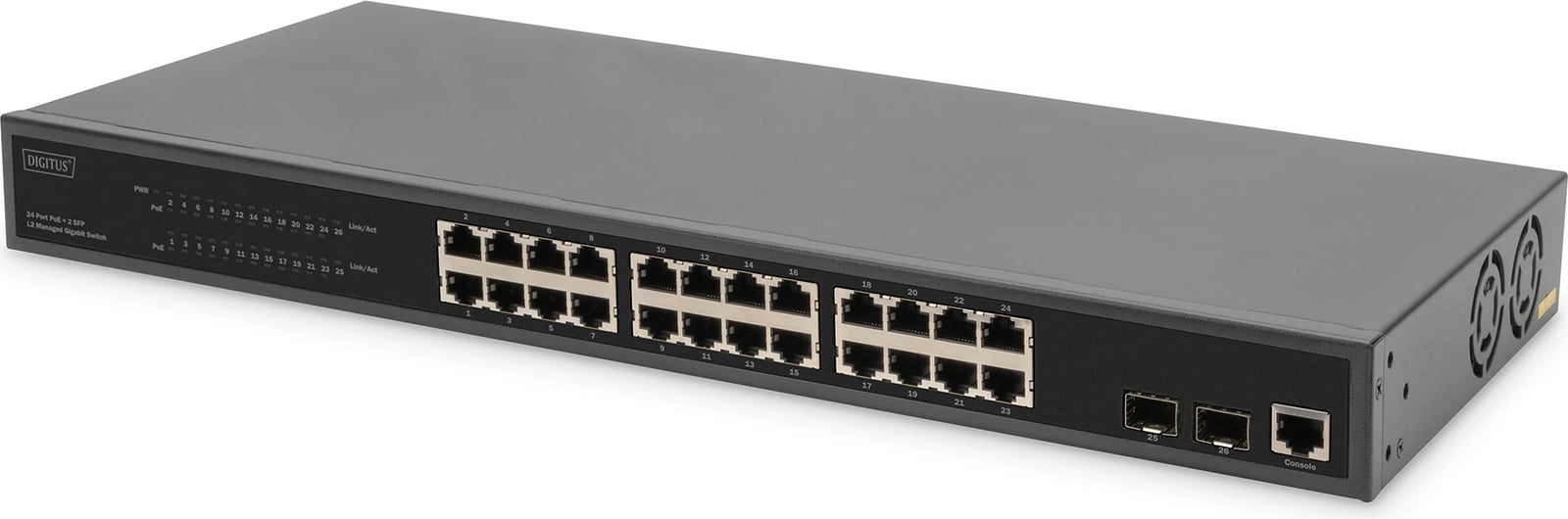Switch Digitus 24 portë L2 Managed Gigabit PoE, 2x SFP, rackmount