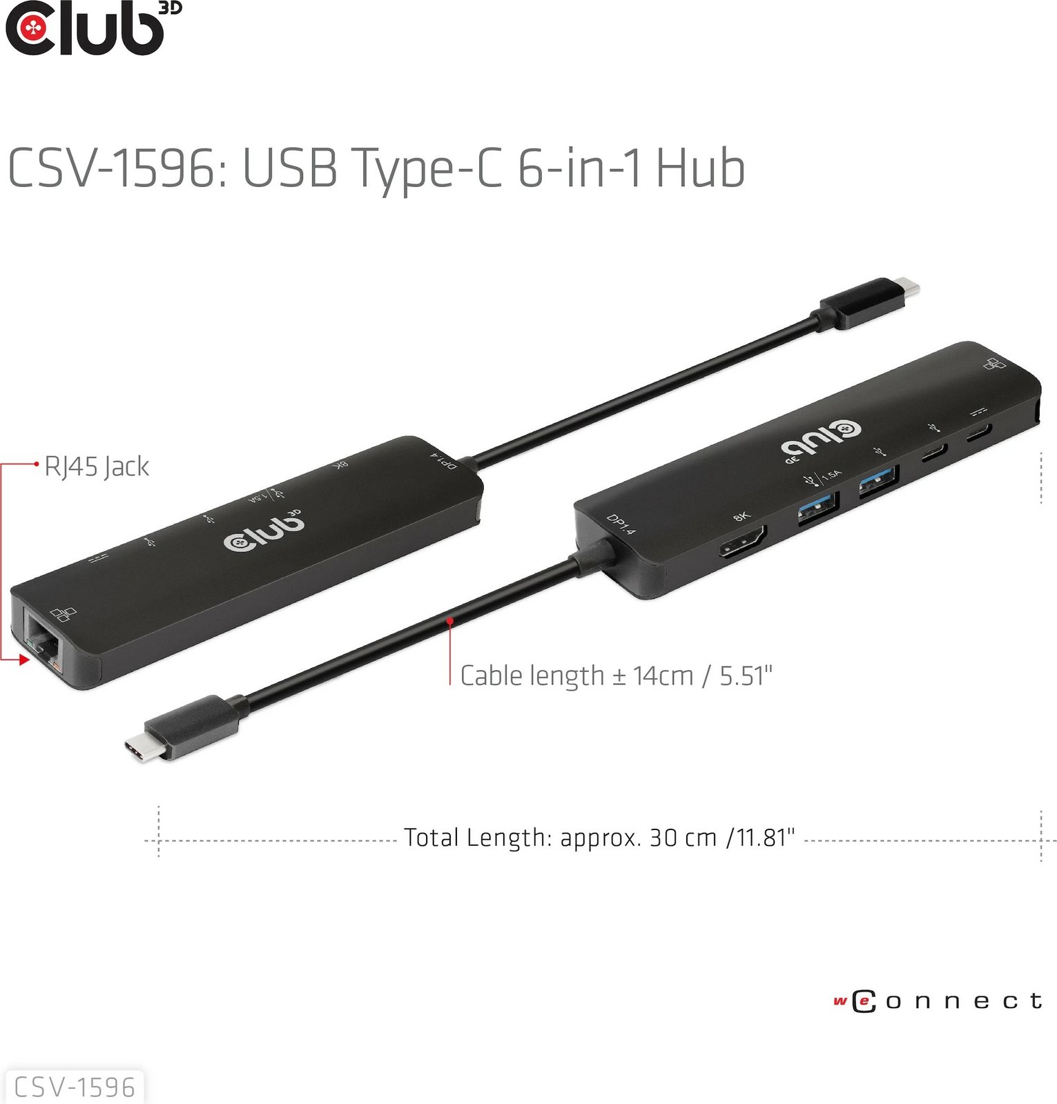 USB-C HUB Club3D CSV-1596, 6në1, HDMI, 2xUSB, 2xUSB-C, LAN, 4K120Hz, PD100W, zi
