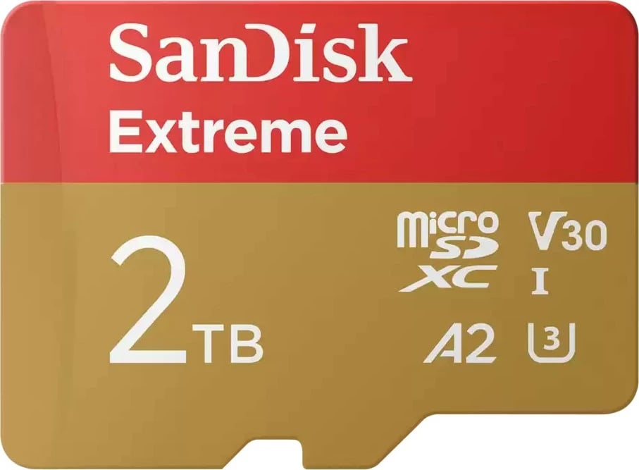 MicroSDXC Sandisk Extreme 2TB, Class 10, UHS-I, 240MB/s, 140MB/s, kuqe/artë