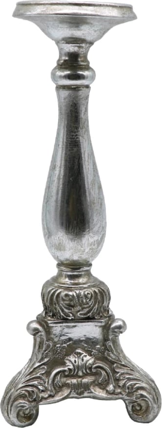 Mbajtëse qirinjsh GABI, polirezine, ngjyrë argjendi, 13x13x32 cm