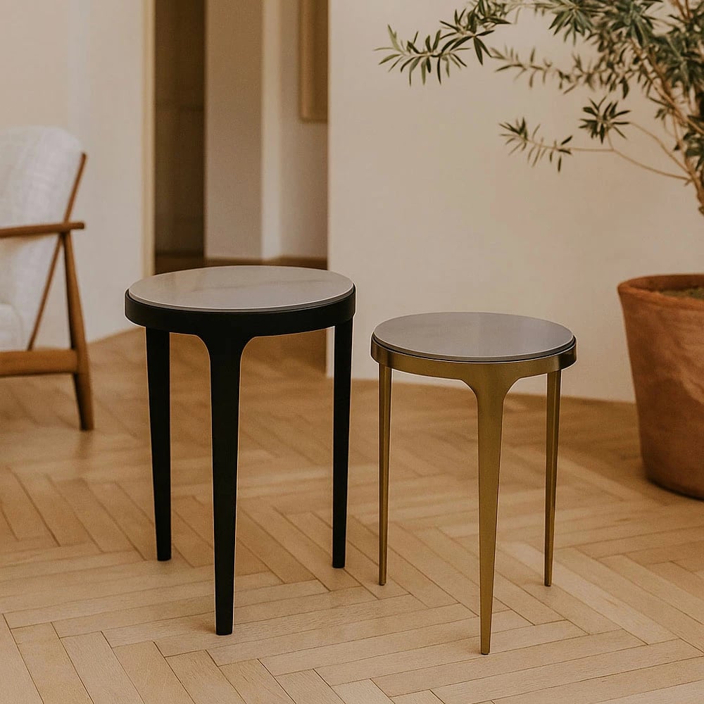 Set tavolinash anësore STICKS, 2 copë, e bardhë, e zezë, ari, 37x37x54.5cm