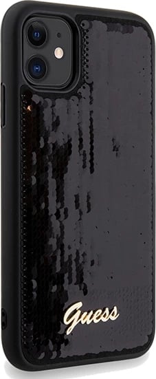 Mbështjellës Guess Sequin Script Metal për iPhone 11/XR, i zi