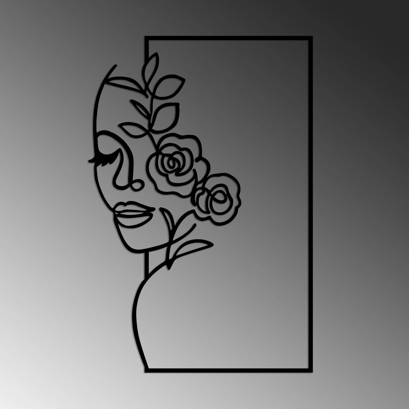 Aksesor dekorativ metalik për mur, Wallity, grua me lule, i zi, L