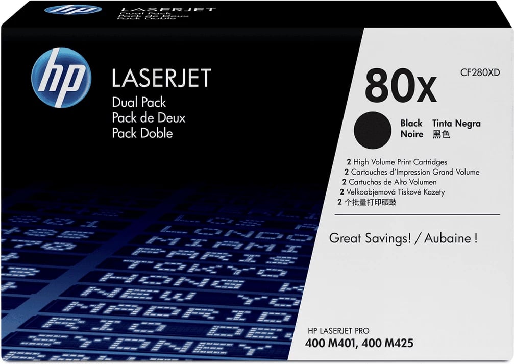 Toner HP 80X CF280XD rendiment i lartë 6900 faqe XL i zi paketë dyshe