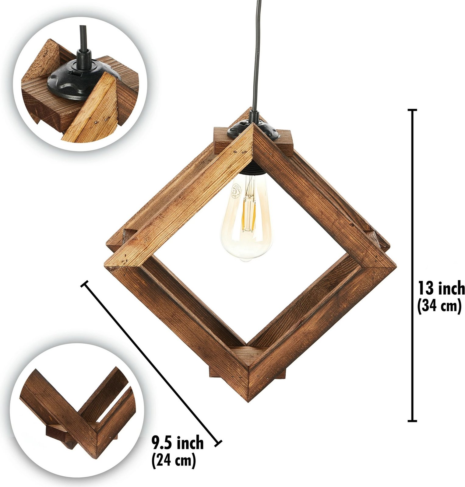 Llambë tavani Opviq, formë katrore, ngjyrë kafe, trup druri