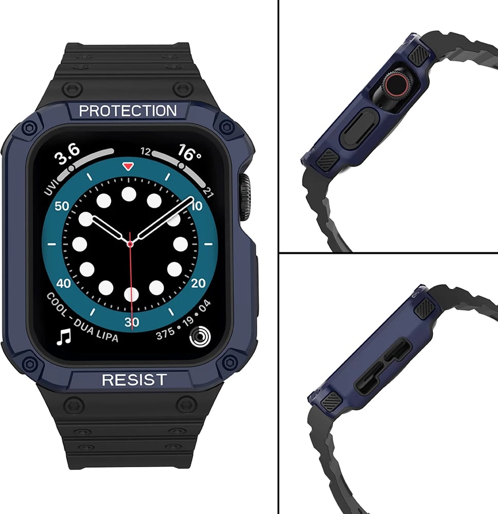 Rrip me kasë mbrojtëse për Apple Watch Hurtel, 45/44/42mm, e zezë/e kaltër