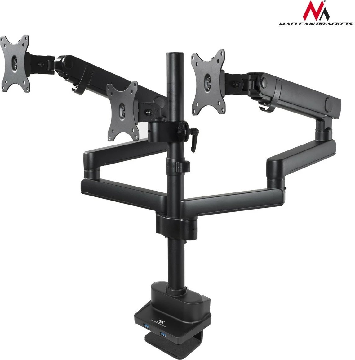 Mbajtës tavoline për 3 monitorë Maclean MC-811, çelik, USB 3.0, zi