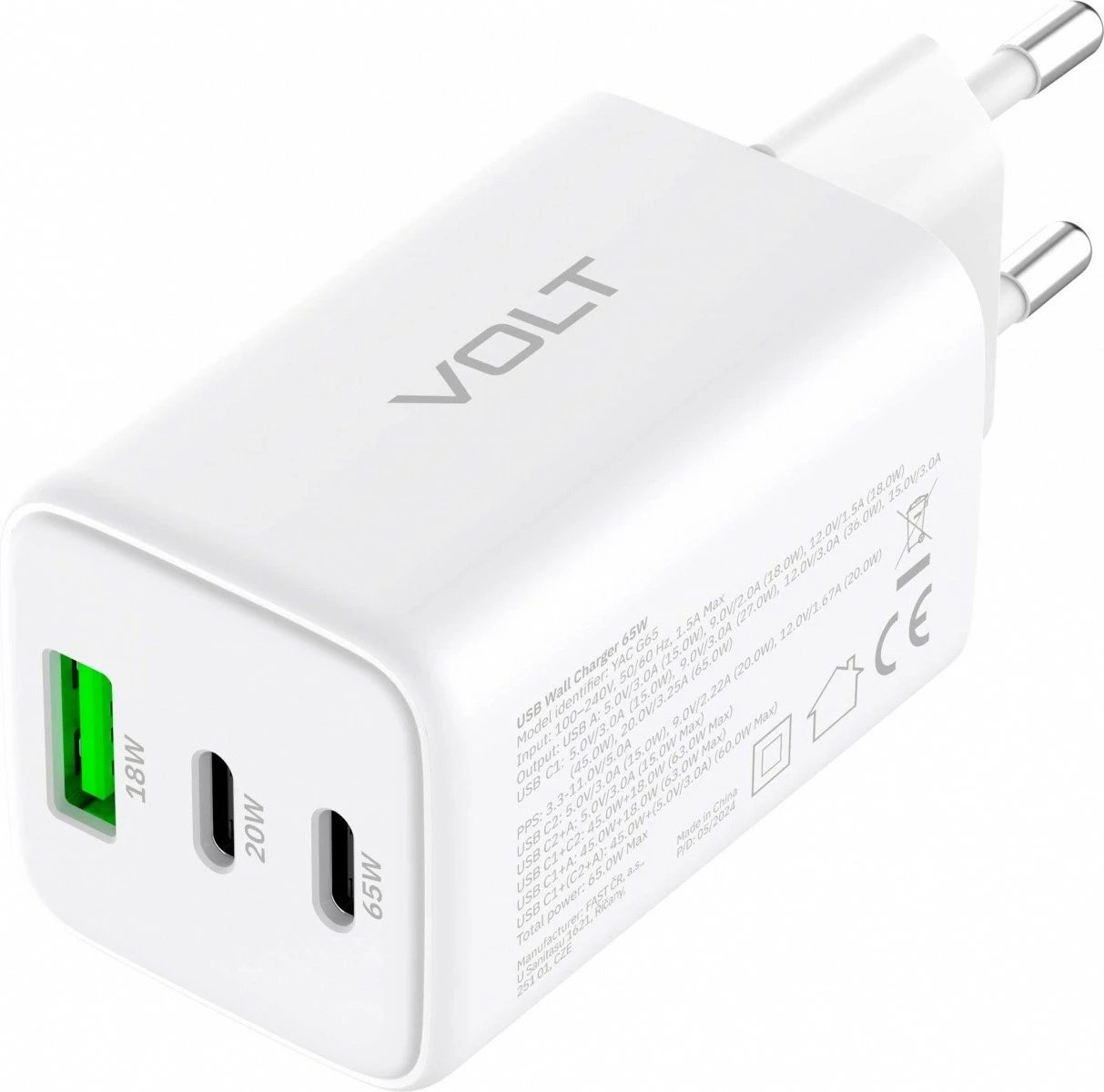 Karikues rrjeti YENKEE YAC G65 VOLT, 65W, 3xUSB, i bardhë