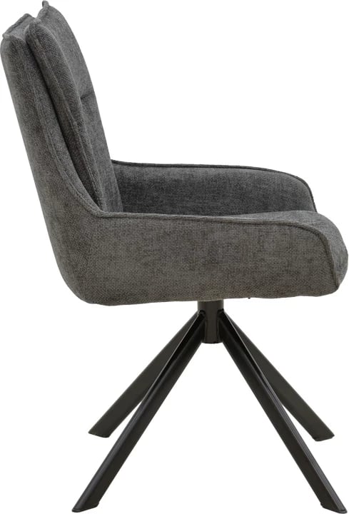 Karrige me mbështetëse Konelian, material tekstili ngjyrë gri e errët, këmbë metalike të zeza, 54x63x88cm (set prej 2 copash)