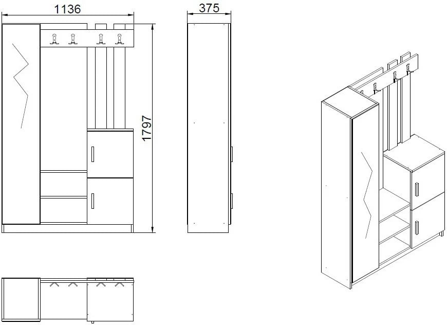 Stendë korridori Hanah Home, Dd7-Aw, ngjyrë pishë Atlantike dhe e bardhë