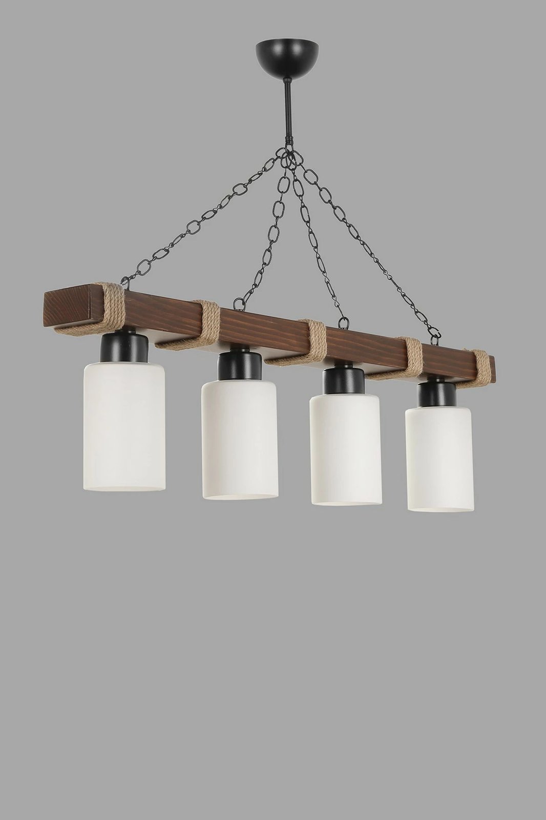 Llambë tavani Opviq Jasmin, 4 vendesh, dru, ngjyrë arrë, cilindër, xham opal, e bardhë