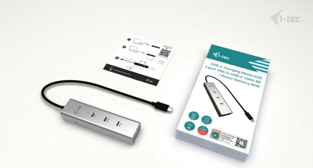 USB-C hub I-Tec D I-TEC, 5 porta, 85W, argjendtë