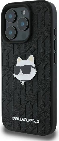 Mbështjellës Karl Lagerfeld Monogram Choupette Head Pin për iPhone 16 Pro Max, i zi