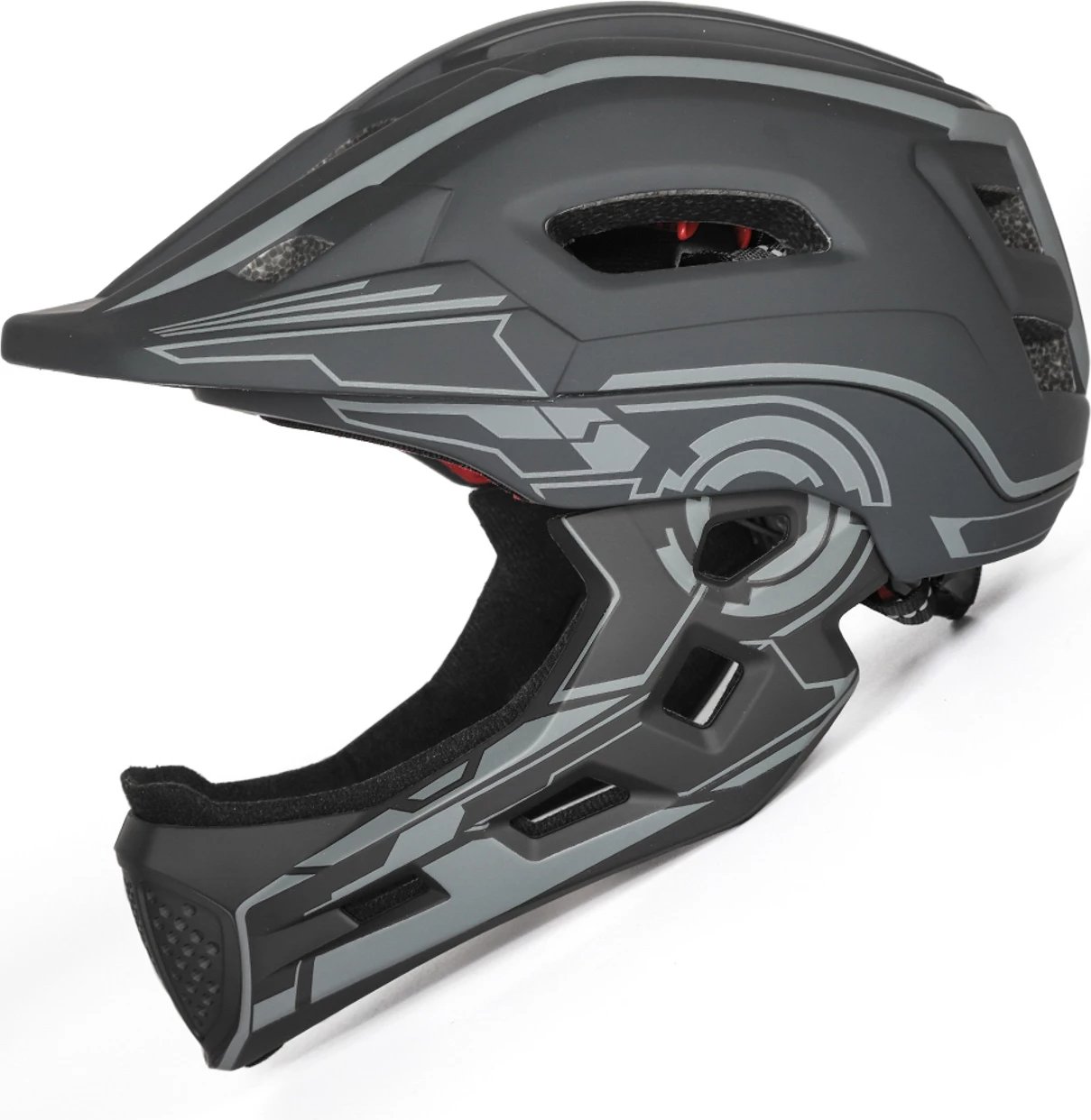 Kaskë biçiklete full-face për fëmijë, Wozinsky HT-27S, me dritë të pasme LED me USB, rregullim 360°, peshë 400 g, S 52-56 cm, gri