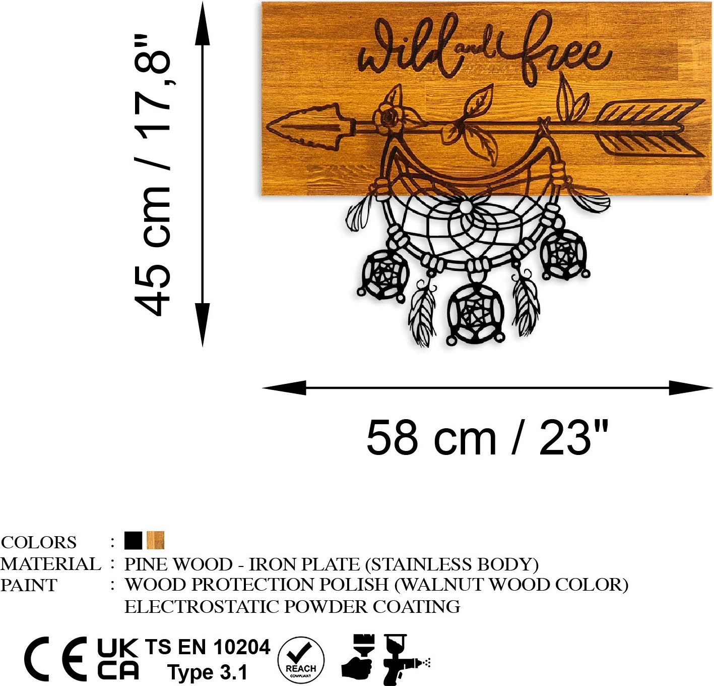 Aksesor dekorativ prej druri për mur, Wild and Free, ngjyrë arre dhe e zezë