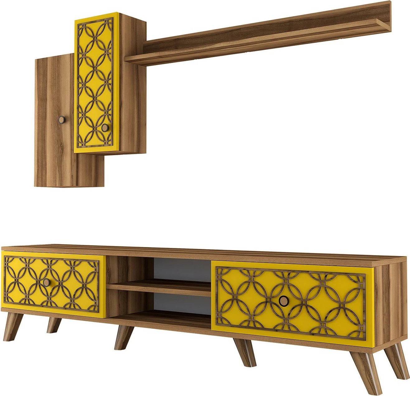 Set komodë TV Hanah Home, Class S, ngjyrë arre dhe e verdhë