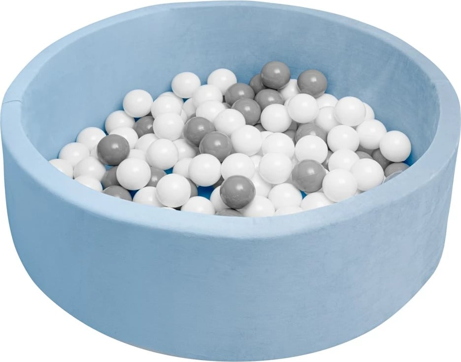 Pishinë e thatë me topa, New Baby, 83×83×30 cm, shkumë poliuretani, 2.2 kg, blu, set 150 topa