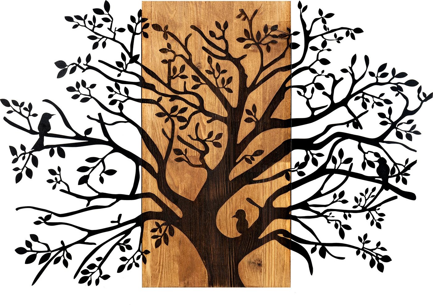 Aksesor dekorativ për mur, dru dhe metal, Wallity, Kavak, ngjyrë e zezë dhe arre, 85x58cm