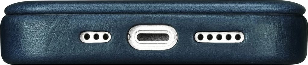 Mbështjellës iCarer Oil Wax Premium Leather Folio për iPhone 14 Plus, MagSafe, kaltër