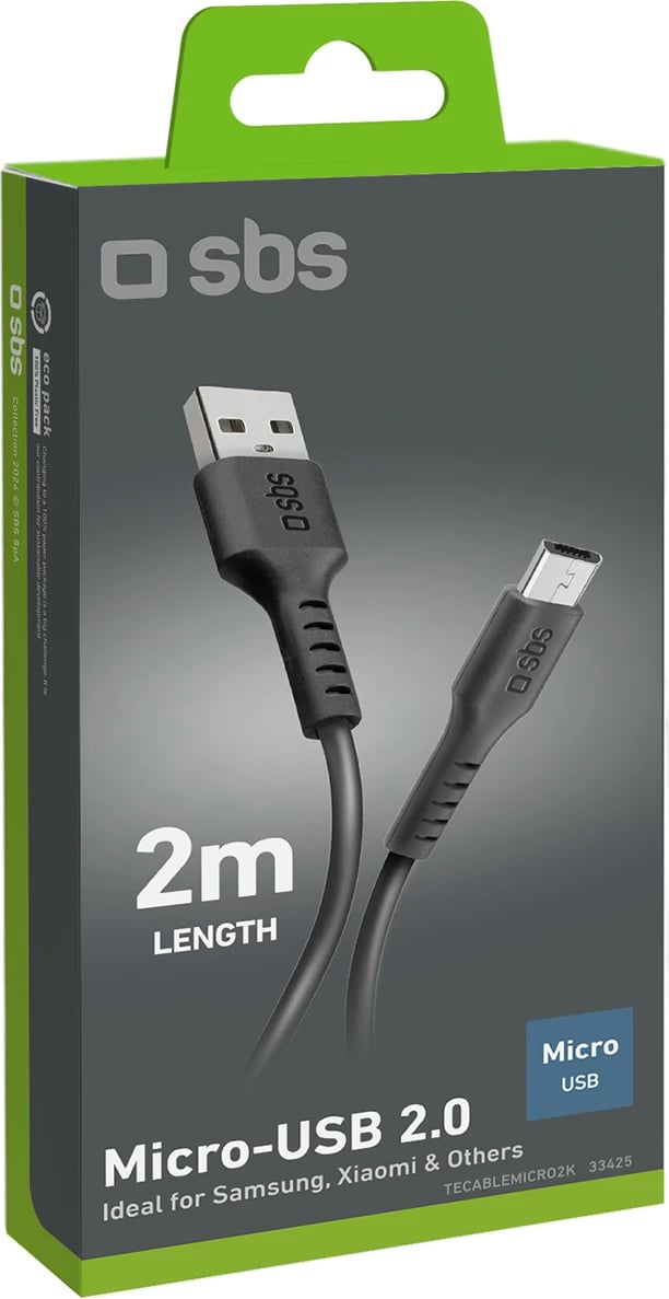 Kabllo USB-A në Micro-USB SBS TECABLEMICRO2K, 2 metra, e zezë Kabllo USB-A në Micro-USB SBS TECABLEMICRO2K, 2 metra, e zezë