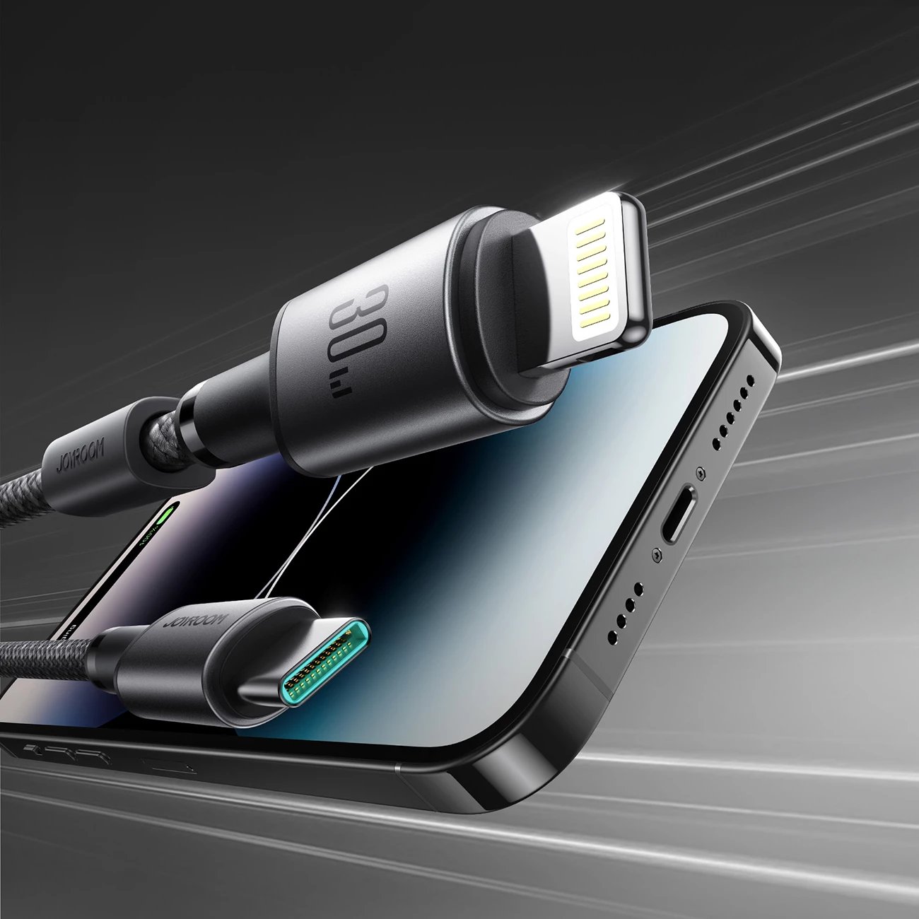 Kabllo Joyroom S-A50 Unlimited Series, USB-C në Lightning, 1.2m, 30W, me organizues magnetik, Gri