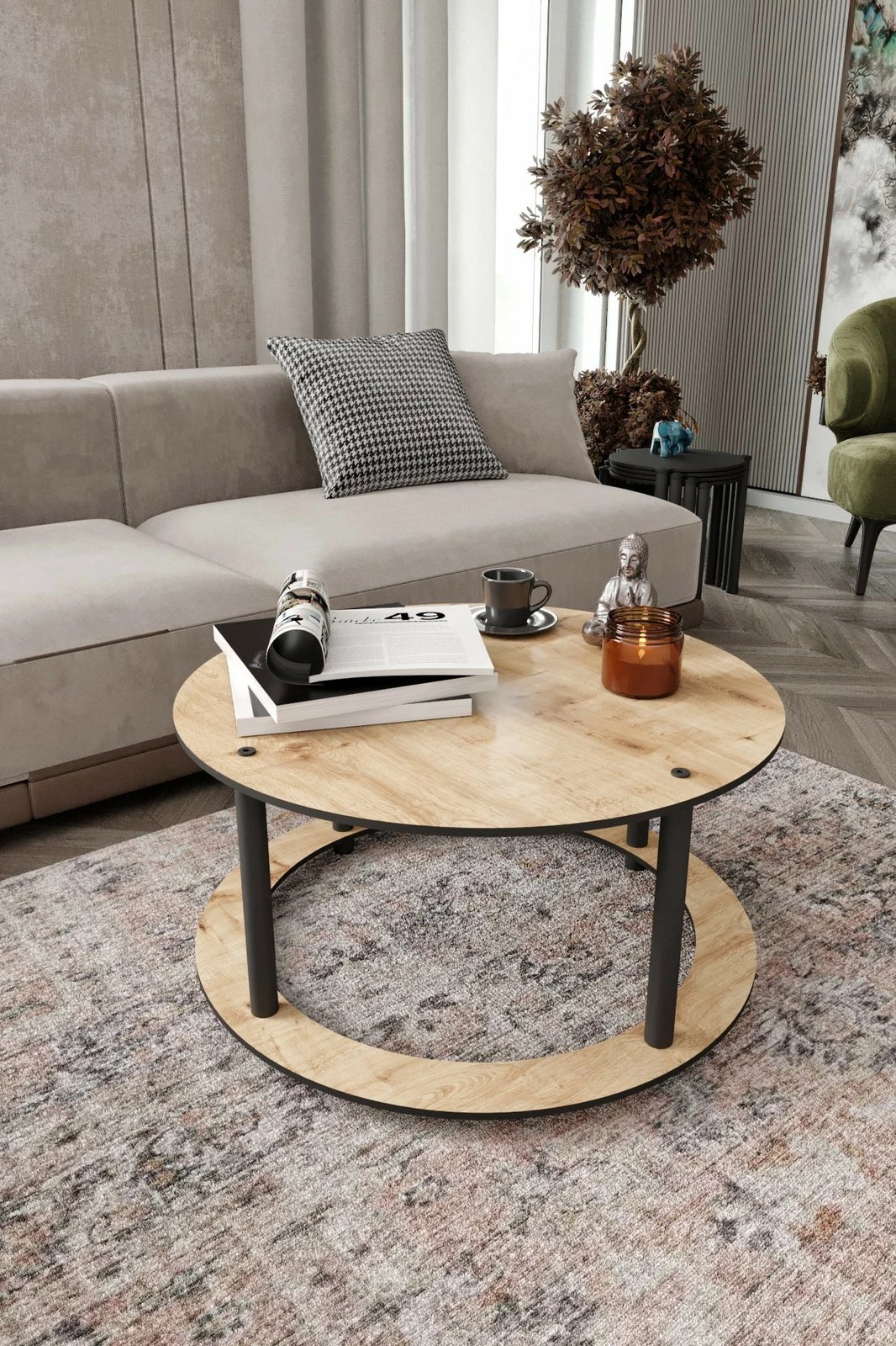 Tavolinë kafeje, ngjyrë lisi, Skye Decor, rrethore, Hole