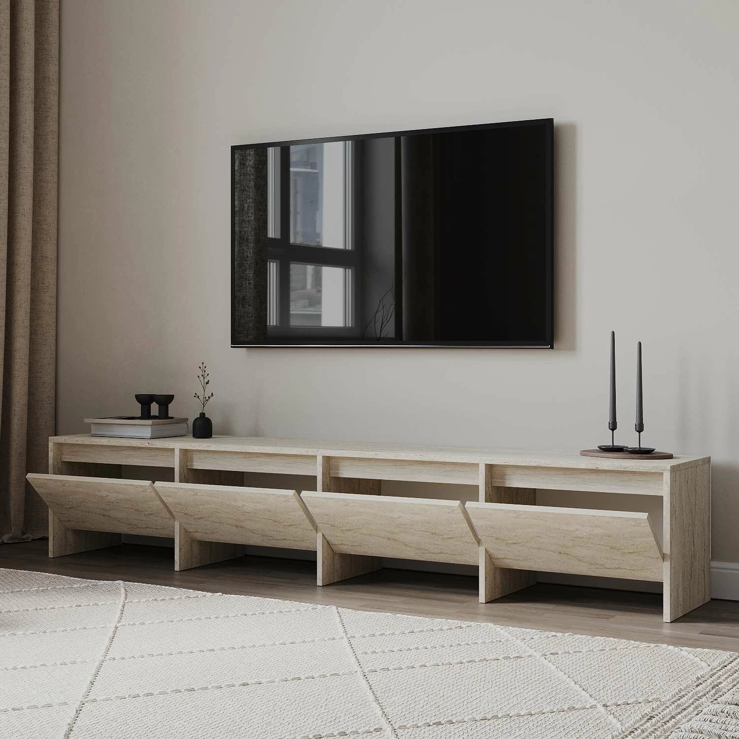 Komodë TV Skye Decor, ngjyrë travertine, 180cm