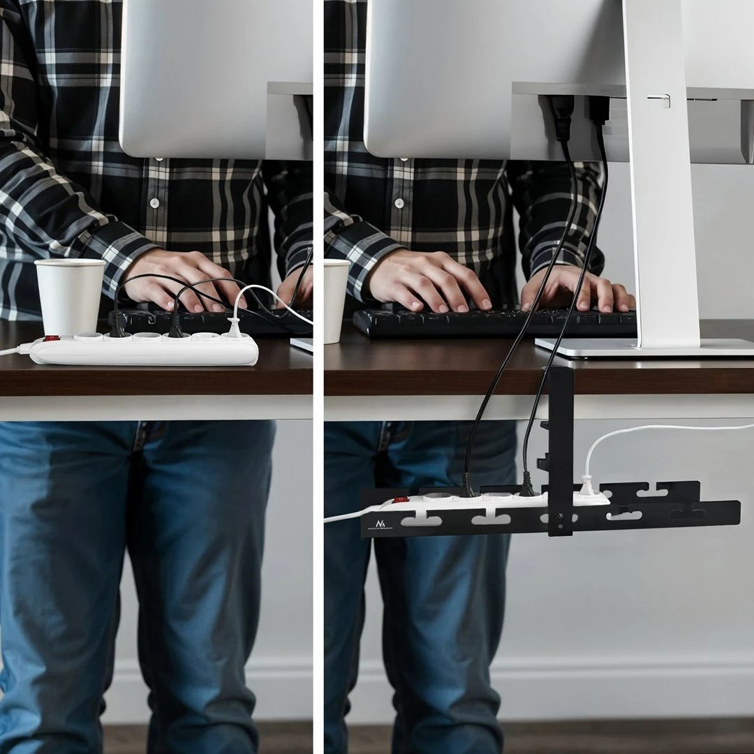 Organizues kabllosh Maclean MC-105 B, çelik, nën tavolinë, i zi