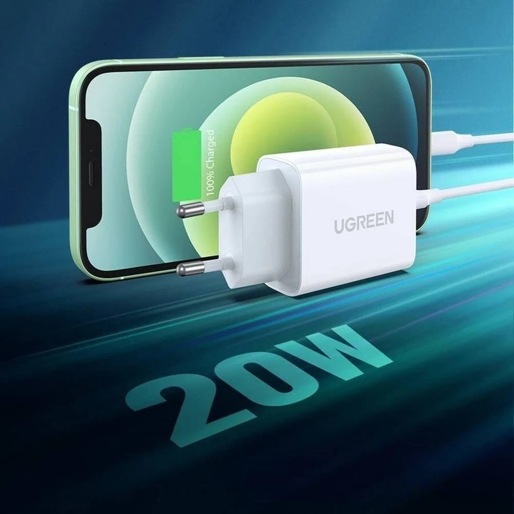 Karikues UGREEN 20W, USB-C, Power Delivery 3.0 & Quick Charge 4.0+, i bardhë